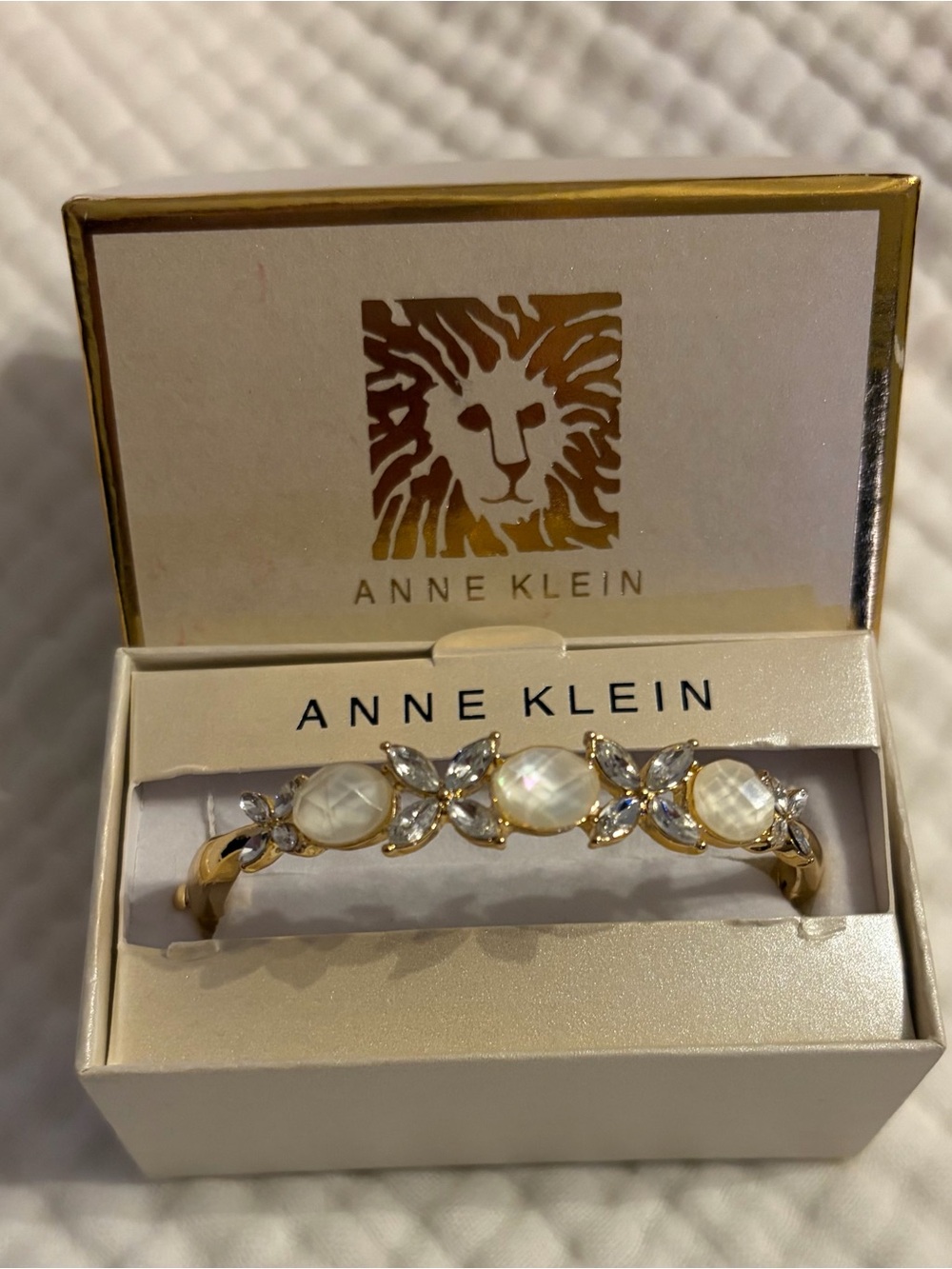 Anne Klein Gold Bracelet with Mother-of-Pearl Like Stones and Clear Crystals NWT
